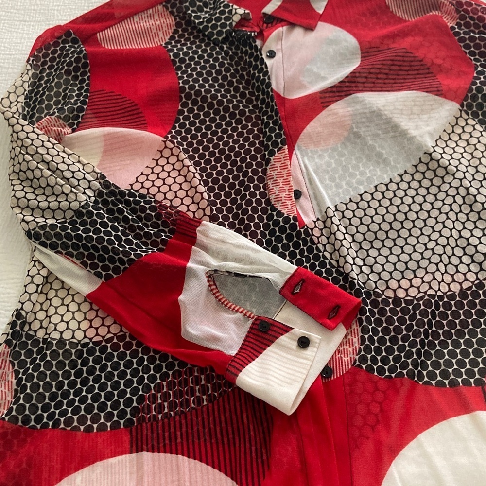 Red and Black Geometric Button-Up Shirt - Picture 2 of 3